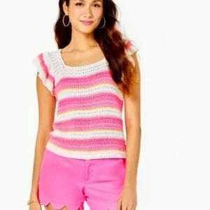 Lilly Pulitzer Cordetta Crochet Sweater Pink, White M